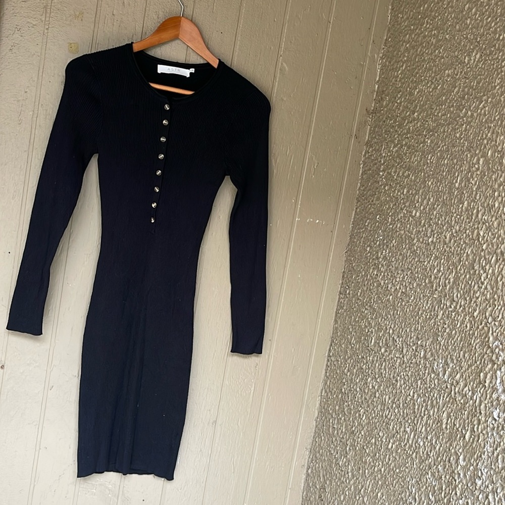 Astr Black Ribbed Button-Down Dress